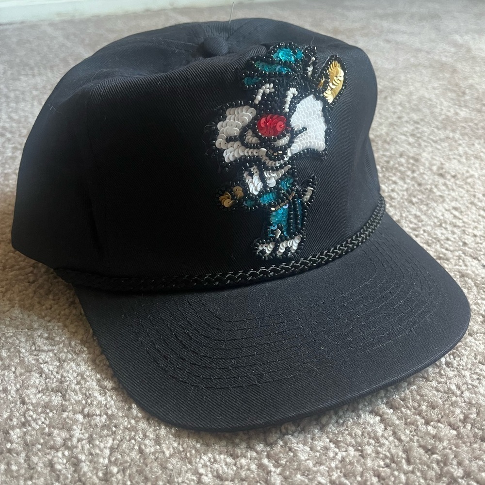VTG 90’s Hand Beaded Alley Cat Black Cap